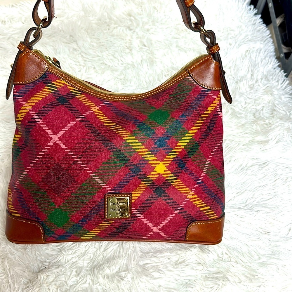 Dooney and Bourke Plaid Tartan Dome Handbag with Pebbled leather